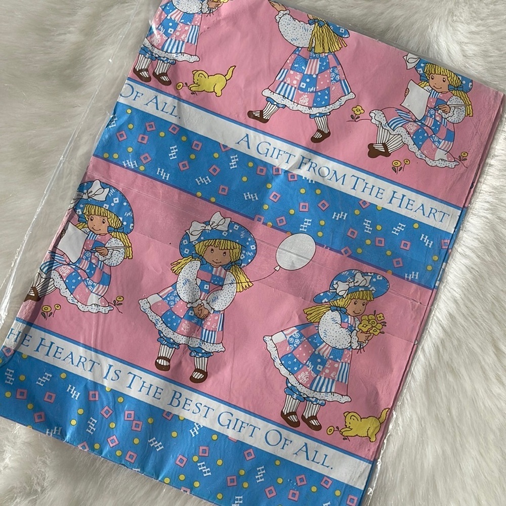 Vintage Holly Hobbie 1989 Pink & Blue Wrapping Paper Gift NEW 💗 Boho